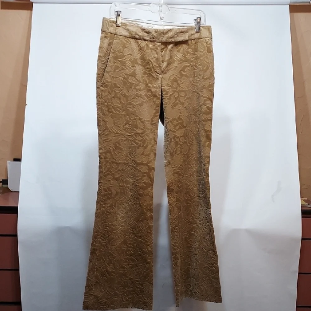 Theory Tan Floral Boot Cut Pants
